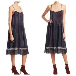 rag & bone Austin Stripe Midi Silk Dress navy and multi sz xxs